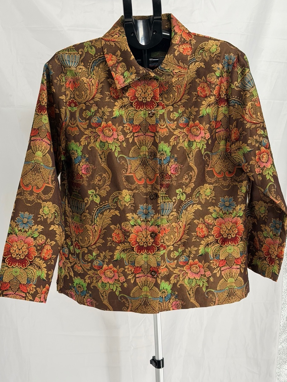 Bon Worth Women Large Floral Artsy Print Jacket Sz Small Long Sleeve Button NEW